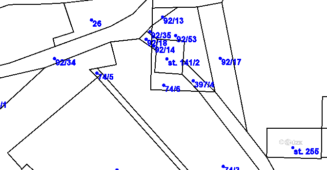 Parcela st. 74/6 v KÚ Choťánky, Katastrální mapa