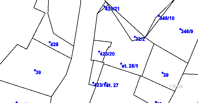 Parcela st. 423/20 v KÚ Chotčiny, Katastrální mapa