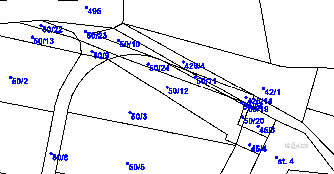 Parcela st. 50/12 v KÚ Chotčiny, Katastrální mapa