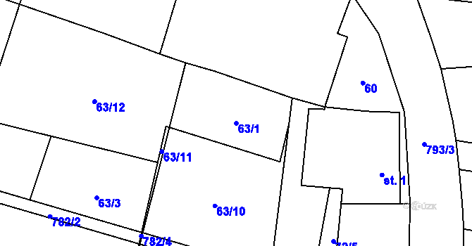 Parcela st. 63/1 v KÚ Mašovice, Katastrální mapa