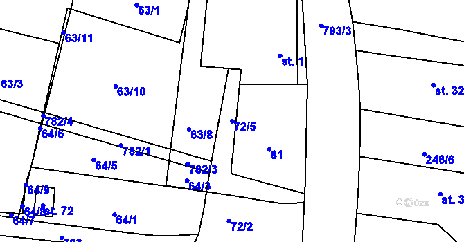 Parcela st. 72/5 v KÚ Mašovice, Katastrální mapa