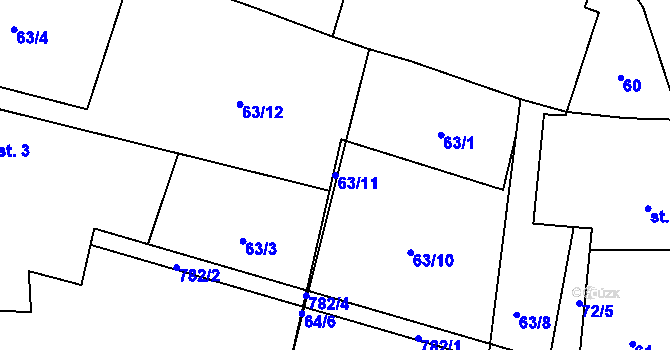 Parcela st. 63/11 v KÚ Mašovice, Katastrální mapa