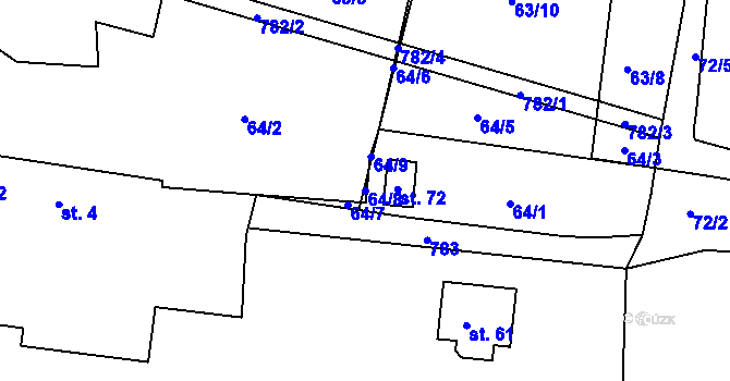 Parcela st. 64/8 v KÚ Mašovice, Katastrální mapa
