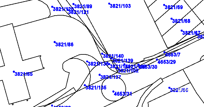 Parcela st. 3821/140 v KÚ Chotěboř, Katastrální mapa