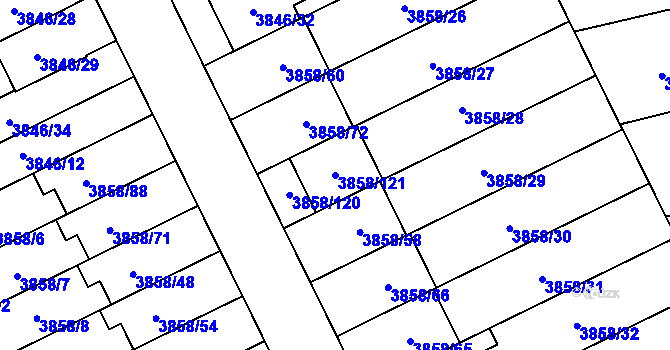 Parcela st. 3858/121 v KÚ Chotěboř, Katastrální mapa