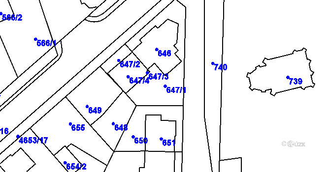 Parcela st. 647/1 v KÚ Chotěboř, Katastrální mapa