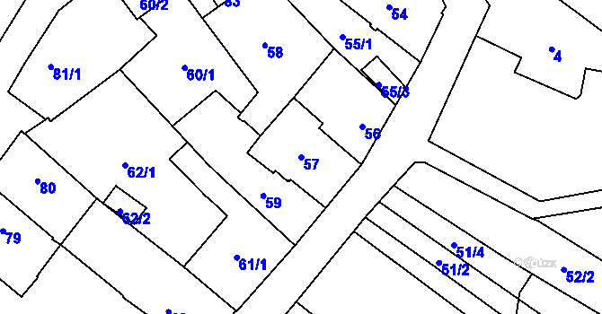 Parcela st. 57 v KÚ Chotěboř, Katastrální mapa