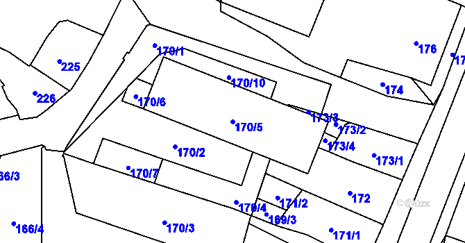 Parcela st. 170/5 v KÚ Chotěboř, Katastrální mapa