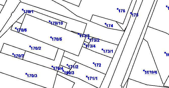 Parcela st. 173/4 v KÚ Chotěboř, Katastrální mapa