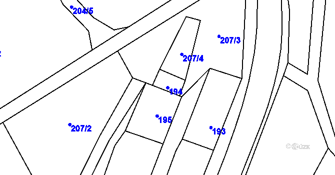 Parcela st. 194 v KÚ Chotěboř, Katastrální mapa
