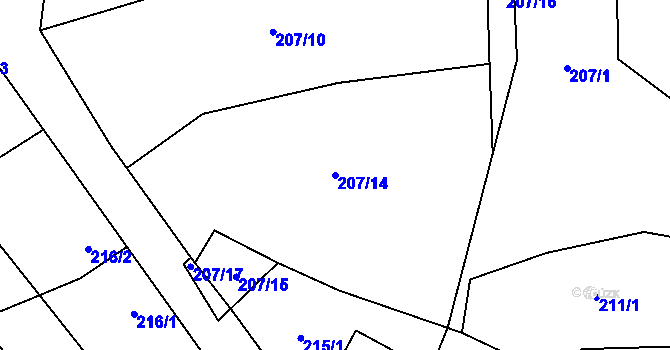 Parcela st. 207/14 v KÚ Chotěboř, Katastrální mapa