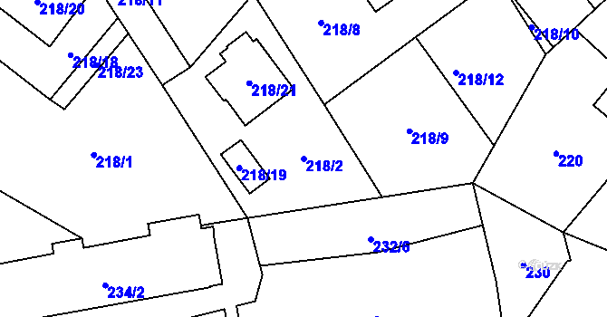 Parcela st. 218/2 v KÚ Chotěboř, Katastrální mapa