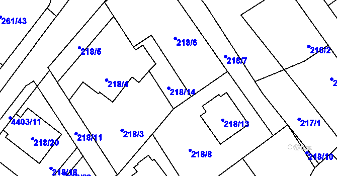 Parcela st. 218/14 v KÚ Chotěboř, Katastrální mapa