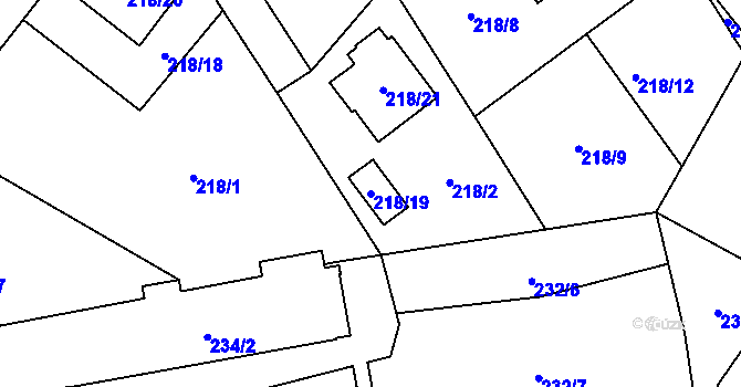 Parcela st. 218/19 v KÚ Chotěboř, Katastrální mapa