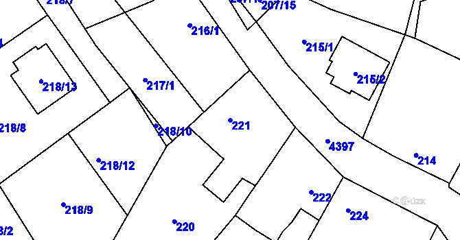 Parcela st. 221 v KÚ Chotěboř, Katastrální mapa