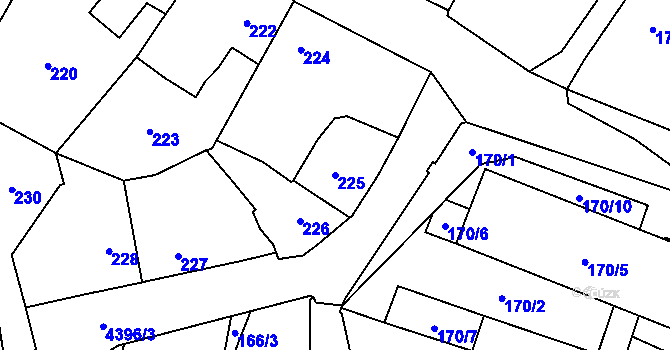 Parcela st. 225 v KÚ Chotěboř, Katastrální mapa