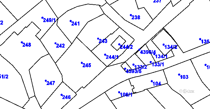 Parcela st. 244/1 v KÚ Chotěboř, Katastrální mapa