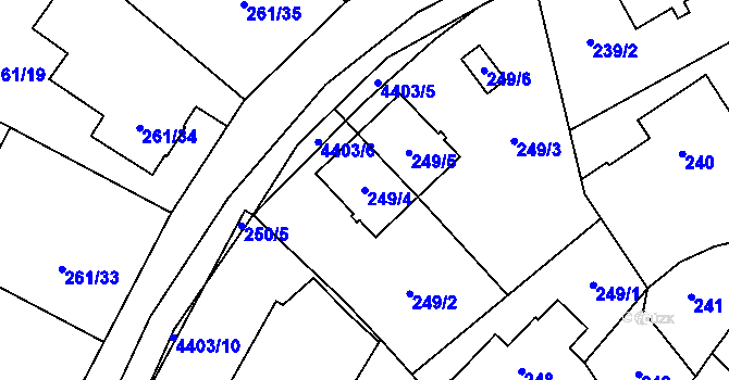 Parcela st. 249/4 v KÚ Chotěboř, Katastrální mapa