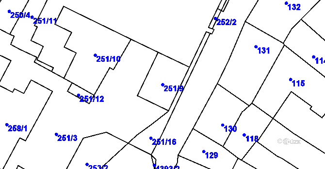 Parcela st. 251/9 v KÚ Chotěboř, Katastrální mapa