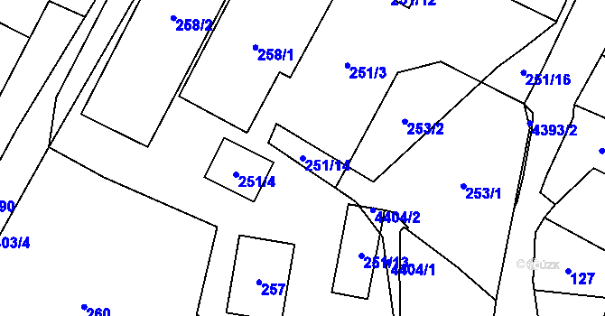 Parcela st. 251/14 v KÚ Chotěboř, Katastrální mapa