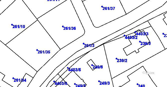 Parcela st. 261/3 v KÚ Chotěboř, Katastrální mapa