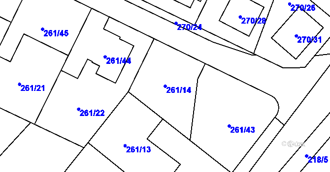 Parcela st. 261/14 v KÚ Chotěboř, Katastrální mapa