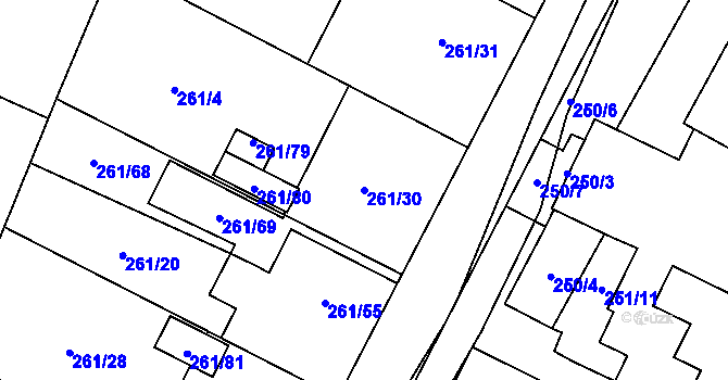 Parcela st. 261/30 v KÚ Chotěboř, Katastrální mapa