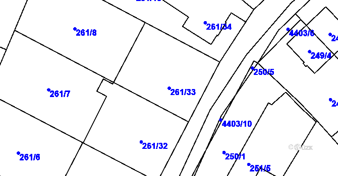 Parcela st. 261/33 v KÚ Chotěboř, Katastrální mapa