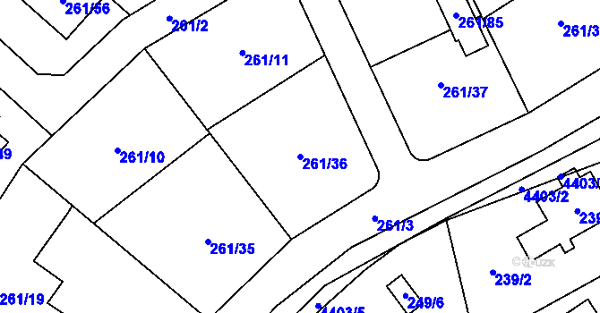 Parcela st. 261/36 v KÚ Chotěboř, Katastrální mapa