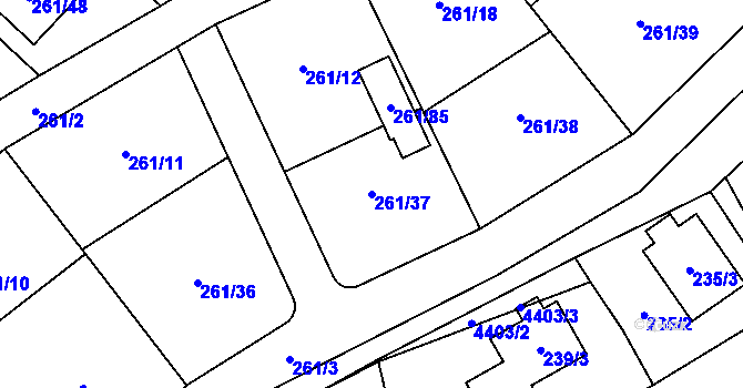 Parcela st. 261/37 v KÚ Chotěboř, Katastrální mapa