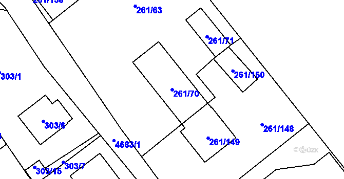 Parcela st. 261/70 v KÚ Chotěboř, Katastrální mapa