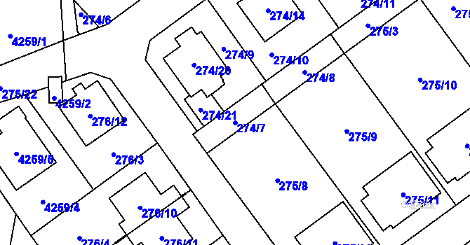 Parcela st. 274/7 v KÚ Chotěboř, Katastrální mapa