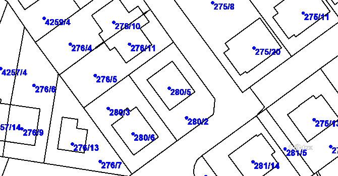 Parcela st. 280/5 v KÚ Chotěboř, Katastrální mapa