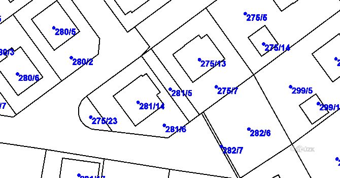Parcela st. 281/5 v KÚ Chotěboř, Katastrální mapa