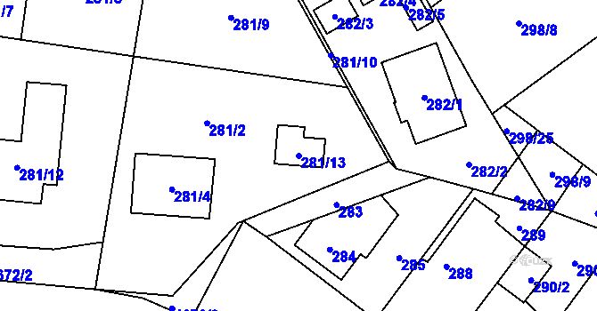 Parcela st. 281/13 v KÚ Chotěboř, Katastrální mapa