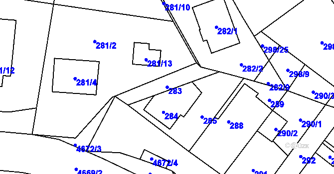 Parcela st. 283 v KÚ Chotěboř, Katastrální mapa