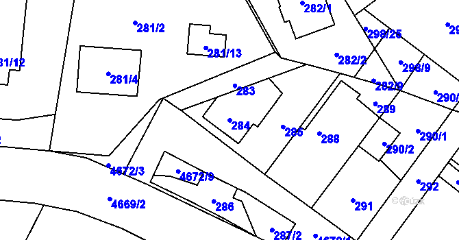 Parcela st. 284 v KÚ Chotěboř, Katastrální mapa