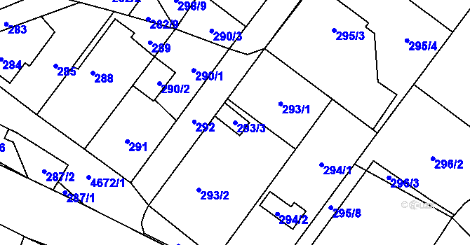 Parcela st. 293/3 v KÚ Chotěboř, Katastrální mapa