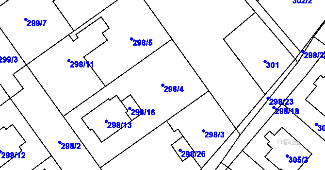 Parcela st. 298/4 v KÚ Chotěboř, Katastrální mapa