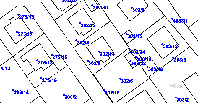 Parcela st. 302/13 v KÚ Chotěboř, Katastrální mapa