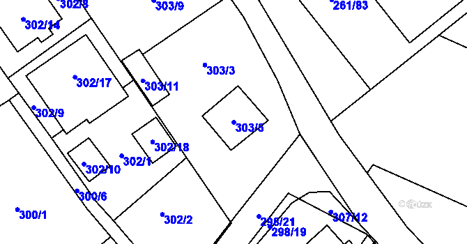 Parcela st. 303/5 v KÚ Chotěboř, Katastrální mapa