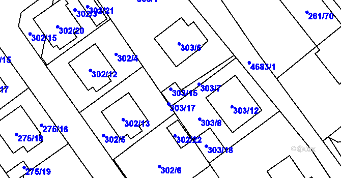 Parcela st. 303/15 v KÚ Chotěboř, Katastrální mapa