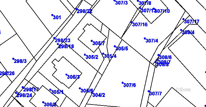 Parcela st. 305/4 v KÚ Chotěboř, Katastrální mapa