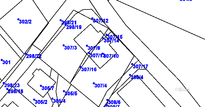 Parcela st. 307/10 v KÚ Chotěboř, Katastrální mapa