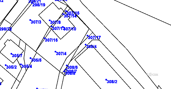 Parcela st. 308/4 v KÚ Chotěboř, Katastrální mapa