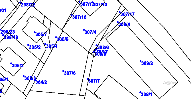Parcela st. 308/7 v KÚ Chotěboř, Katastrální mapa