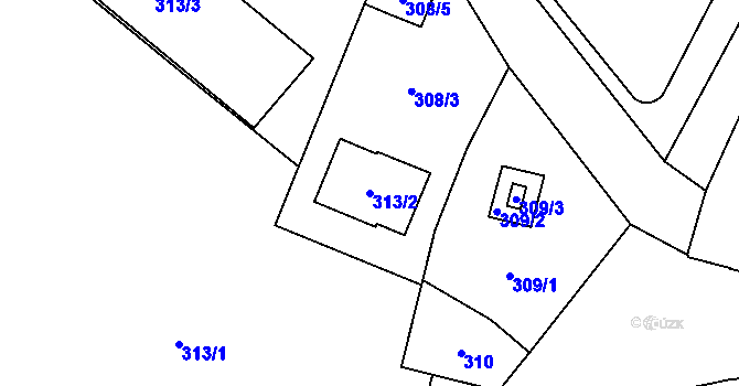 Parcela st. 313/2 v KÚ Chotěboř, Katastrální mapa