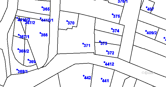 Parcela st. 371 v KÚ Chotěboř, Katastrální mapa