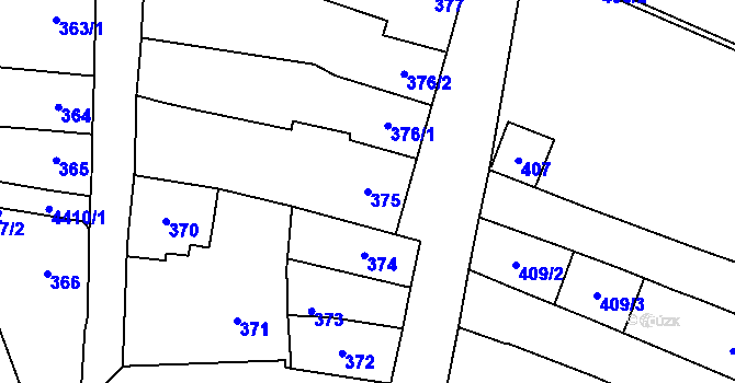 Parcela st. 375 v KÚ Chotěboř, Katastrální mapa