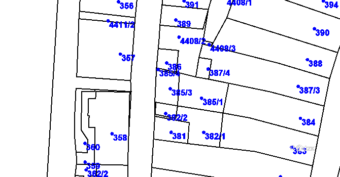 Parcela st. 385/3 v KÚ Chotěboř, Katastrální mapa